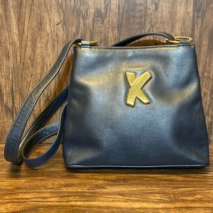 Vintage Paloma Picasso “X” Bag Crossbody Shoulder Bag. Black Leather Italy Made!